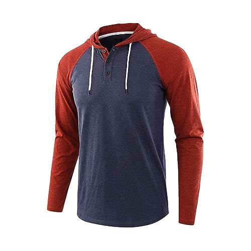 Maiyifu-GJ Men's Patchwork Long Sleeve Sweatshirt Hoodie Pullover Casual Shirts Loose Button Lounge Sportswear