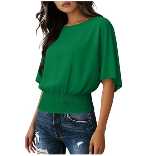Blouse ample et fluide à manches chauve-souris courtes et col rond épuré