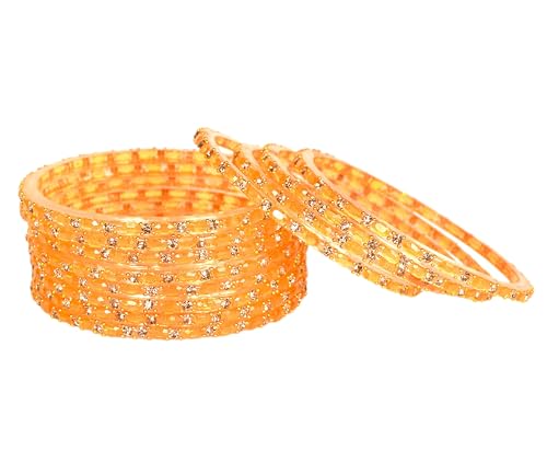Image of Swara Creations Glass Bangles set for Women | Zirconwork Golden Raindrops Bangles Collection | Ethnic, Festive & Special Occassions(12Pcs)(SKU287)