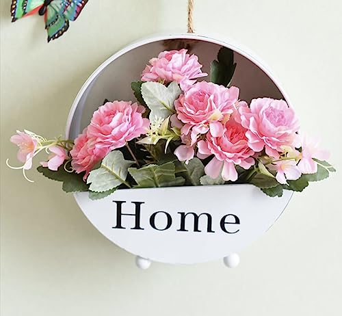 Round Floating Wall Hanging Table Top Metal Planter Home Decoration Planters for Living Room, Pots for Indoor Plants, Hanging Pots for Plants Balcony (White)