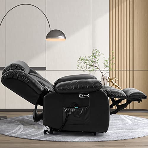 Bedhours Dual Motor Power Lift Recliner Chairs For Elderly With Heat And Massage Genuine Leather Recliner Dual Motor Recliner Chair Usb Ports, 3 Positions, 2 Side Pockets (Genuine Leather Black) #TOP2