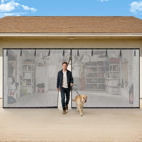 lijiai 16x7FT Garage Door Screen Magnetic Closure with Anti-Wear Bottom Base, Widened Hook & Loop...