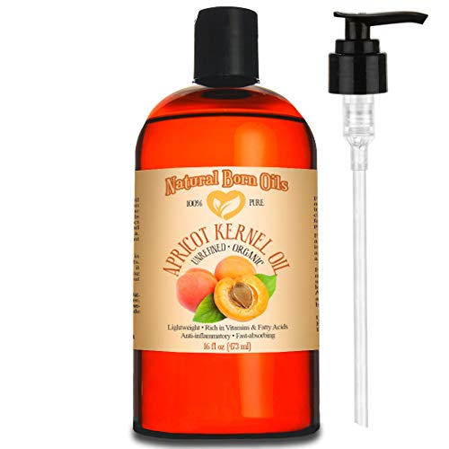 16oz Apricot Kernel Oil, 100% Pure and Natural, Cold-pressed, Organic Moisturizer Ideal for All Skin Types - Includes Pump & Flip Cap
