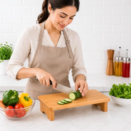 Image of Curated Cart Bamboo Pedestal Serving Platter 13 Inch, Wooden Serving Tray, Elevated Cheese Board, Snack Serving Platter, Decorative Display Tray for Kitchen, Dining Table & Home Decor