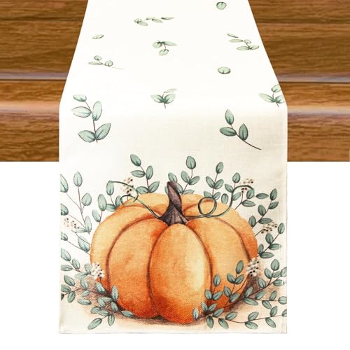 Aitsite Runner Da Tavola Autunnale, Autunno Decorazioni, Zucca Autumn Decor, Decorazione Runner Autunnale, Decorazione Per Esterni, Decorazioni Autunnali casa 40 X 180cm (Eucalyptus Pumpkin)