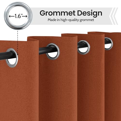 Image of COSVIYA 100% Blackout Burnt Orange Linen Curtains & Drapes 72 Inch Length | Light Blocking Full Room Darkening Grommet Insulated Thermal Window Panels for Bedroom /Living Room,52x72 inches,2 Panels