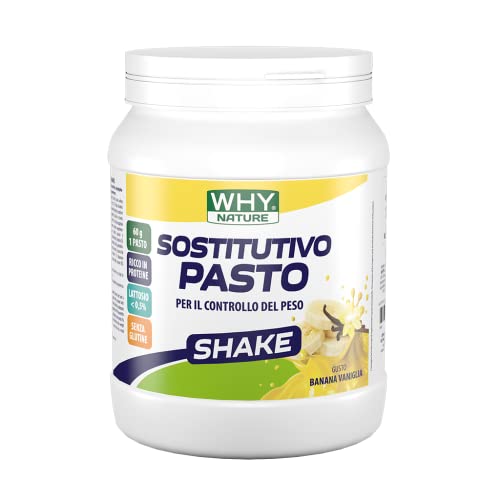 WHY NATURE SOSTITUTIVO PASTO - Sostitutivo Pasto - A Base di Proteine del Latte in Polvere, Carboidrati, Vitamine e Minerali - Senza Glutine - Gusto Banana Vaniglia - 480 Gr