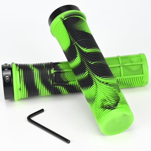 Kooogear Maniglie per manubrio della bicicletta, 22 mm, in gomma antiscivolo, con blocco in alluminio, struttura ergonomica per bicicletta MTB MXB (verde)