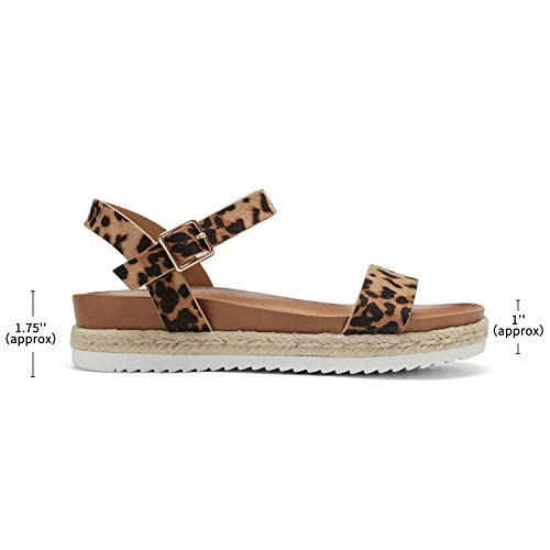 DREAM PAIRS DREAM PAIRS Women’s Open Toe Ankle Strap Espadrille Casual Flatform Platform Wedge Sandals,Size 9,Leopard/Suede,SUNNA