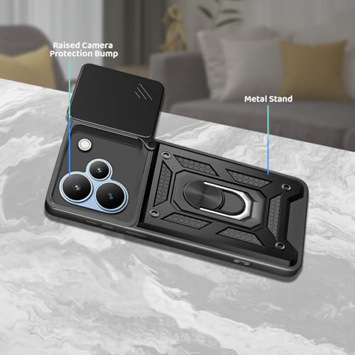 Image of Heavy Duty Back Case Cover for Realme P4 Pro 5G, Shockproof Realme P4 Pro Back Cover, Ring Case with Kickstand and Camera Protection Shutter - Black