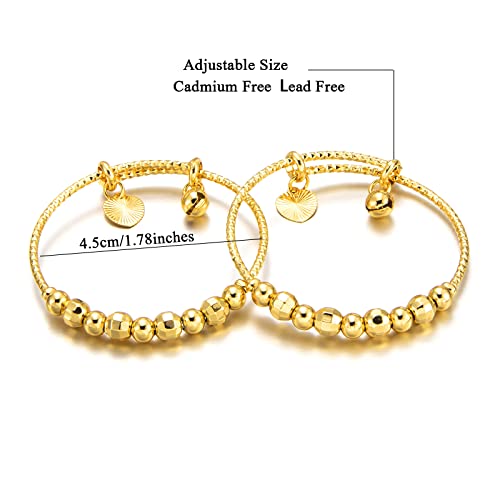Ethlyn 2Pcs/Lot Mini Size Bangles For Boys Girls Gold Plated Beads Bells Bangles Bracelets thumb #4