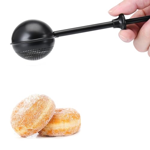 HULISEN Flour Duster for Baking, One-Handed Operation, 304 Stainless Steel Powdered Sugar Shaker Duster, Pick Up and Dust Flour Sifter, Gift Package, Black