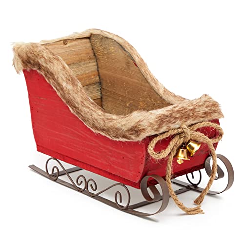 Okuna Outpost Red Santa Sleigh Christmas Decor for Table Top Holiday Home Decorations (12.2 x 8.5 x 6.4 Inches)