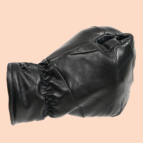 Mens Leather Winter Cold Weather Mittens Black Warm Fleece Lined Gloves Windproof Thermal Outdoor Snow Gloves (L) by Generic - Image 3
