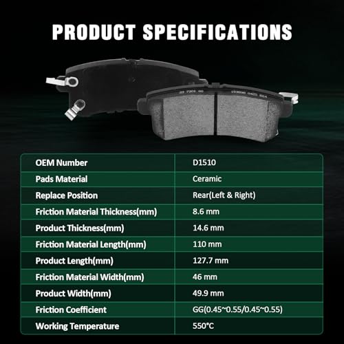 Image of AUTOMUTO 8PCS Front & Rear Ceramic Disc Brake Pads Set D1509 D1510 For INFINITI For QX56 2011-2013,For INFINITI For QX80 2014-2022,For Nissan For Armada 2017-2022