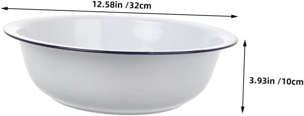 Gadpiparty Vintage Enamel Wash Basin Retro Mixing Bowl for Kitchen Deep Soup Pan Bowl White Enamelware Easy to Clean Design