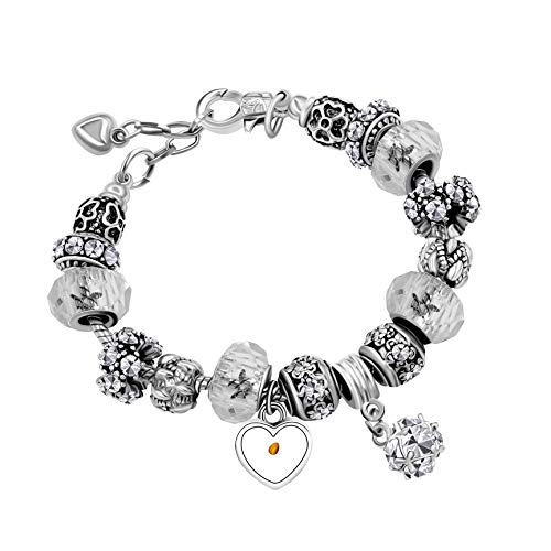 Image of Uloveido Women's Charms Snake Chain Crystal Beaded Strand Bracelet Bangle Adjustable with Heart Mustard Seed for Girls Y934-1 (White)