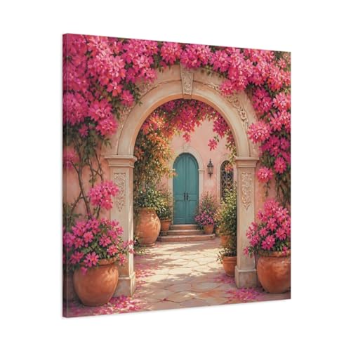 Impression sur toile bougainvillier rose de style impressionniste avec châssis de 3cm