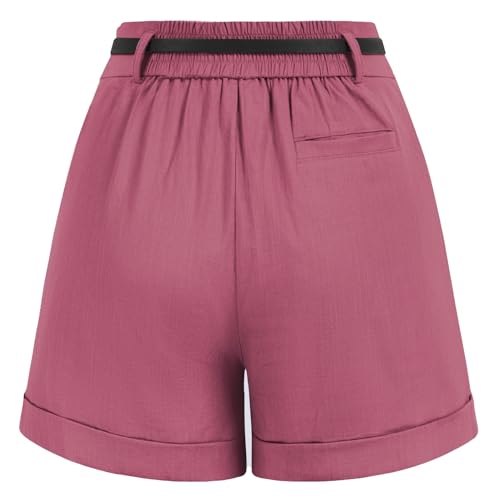 Image of Belle Poque Women Bermuda Shorts Elastic Waist Wide Leg Shorts with Pockets & Belts