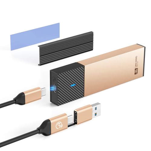 M.2 Enclosure NVMe M.2 - Caja SSD con transmisión de 10 Gbps, USB 3.2 NVME SATA SSD adaptador, compatible con SSD 2230, 2242, 2260 y 2280 M.2 PCIe NVMe M-Key & M+B Key SSD (cable 2 en 1, oro)