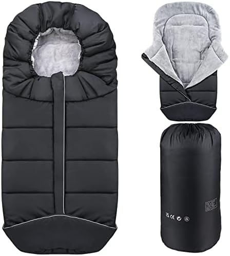 GOLDGE Winter Footmuff Universal, Baby Footmuff Winter for Pushchairs Prams Buggy Car Seat Baby Stroller Sleeping Bag Warm Waterproof Windproof Cosy Toes Winter with Zipper Drawstring Hood