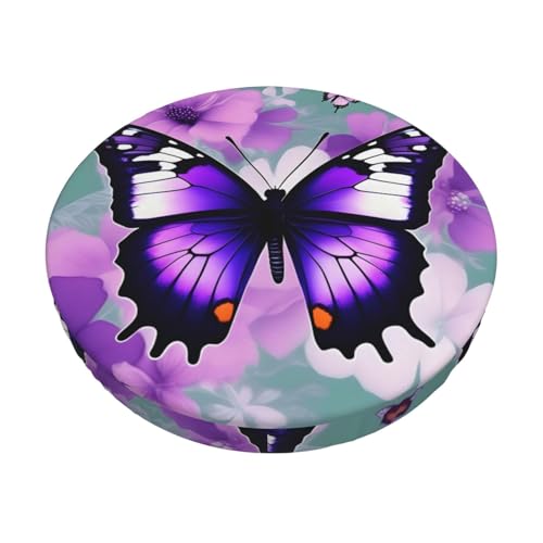 njkhbolk Funda de cojín redonda con estampado de mariposas moradas, suave, cómoda, transpirable