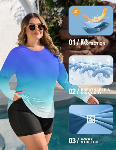 COOTRY Women's Plus Size UPF 50+ Sun Shirts Long Sleeve Workout Hiking Tops UV Protection Rash Guard Quick Dry Swim Shirt3