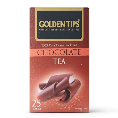 Image of Golden Tips Indian Chocolate Black Tea, 25 Teabags, High Grown Full Leaf Black Tea, Rich & Natural Chocolate Flavor, Bold & Aromatic, Energizing & Refreshing Brew