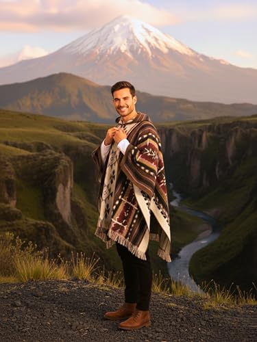 Image of Wool Poncho Adult Ponchos With Hood for men Alpaca Poncho Men Artesanal Ponchos Adult Alpaca Mens Panchos