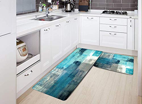 Kitchen Mats for Floor,TOMWISH Turquoise Kitchen Rug Grey Abstract Area Rug Art Painting 17"X48"+17"X24" Non-Slip Kitchen Rug Set for Kitchen Dining Room,Floor Home,Office,Sink,Laundry - Image 5