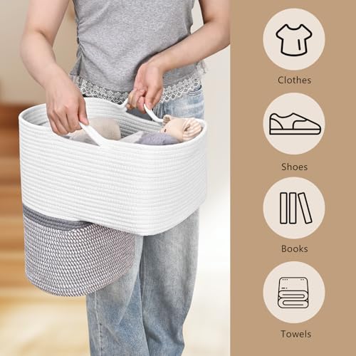 Image of Woven Stair Basket, Stair Baskets for Wooden Stairs, Carpeted Stairs Storage Basket with Handles, Staircase Baskets for Toys, Books, Gray, 15 inch L x 10 inch W x 15 inch H