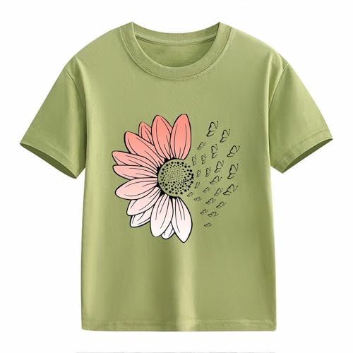 Girls Loose Fit Sunflower Graphic T Shirts Short Sleeve Crewneck Cute Pattern Printed Tops (B-Mint Green, 2-3 Years)2