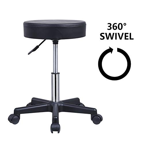Kktoner Round Rolling Stool Pu Leather Height Adjustable Swivel Drafting Work Spa Salon Stools Chair With Wheels Black #TOP5