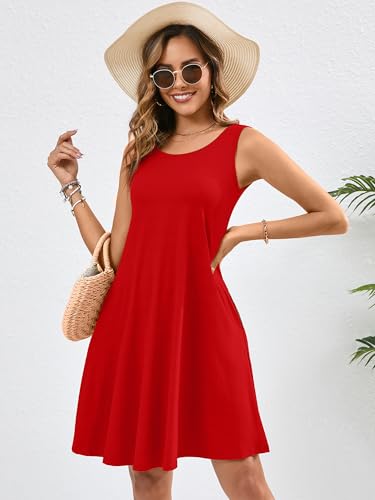 Image of KORSIS Summer Dress for Women Casual T Shirt Tank Dresses Sleeveless Swing Flowy Ladies Beach Vacation Sundress with Pocket