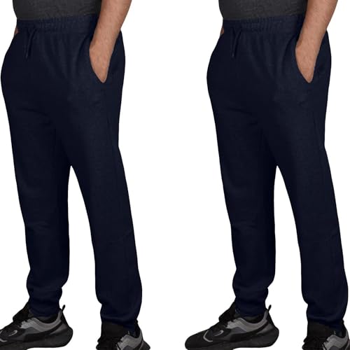 Image of True Face Men's Trouser Fleece Elasticated Waist Joggers Lightweight Ribbed Cuffed Plain Jogging Sweatpants Bottoms Navy - 2 Pack S