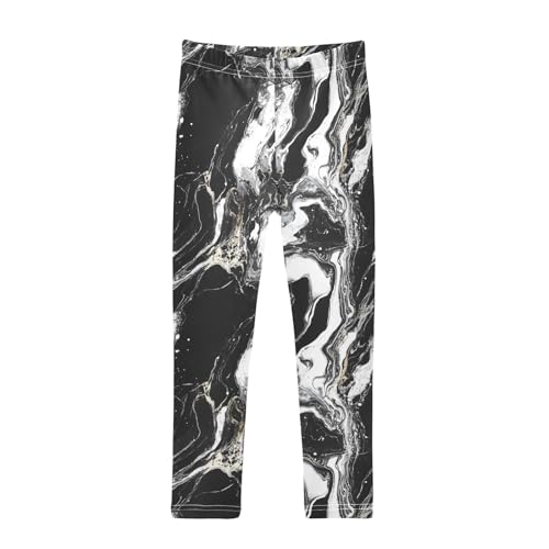 Marble Black and White Girls Casual Leggings for Kids Printed Long Pant Bottoms Stretch and Soft