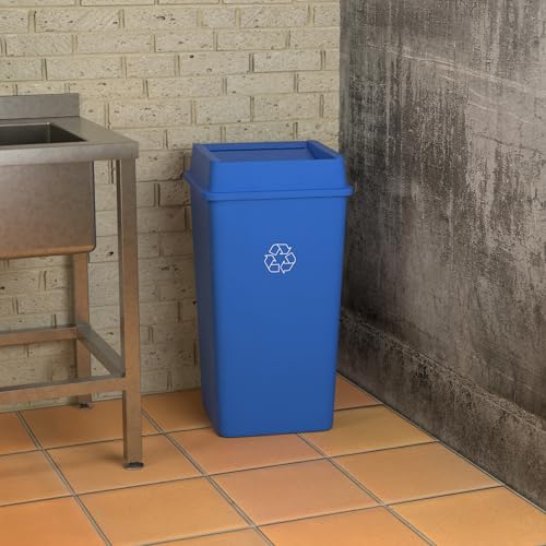 Image of Square Commercial Trash Can (Trash Can with Lid, Blue, 50 Gallon)