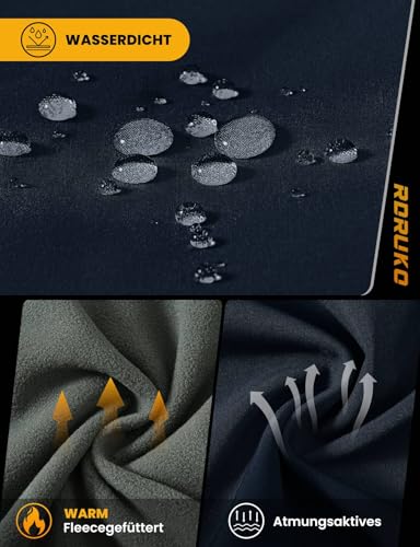 Rdruko Softshelljacke Herren Wasserdicht Gefütterte Winterjacke Funktionsjacke mit Fleece Outdoorjacke Winddichte Freizeitjacke für Wandern Fahrrad Camping(Dunkelblau, L)