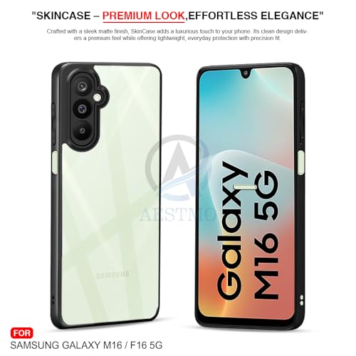 Image of AESTMO Samsung Galaxy M16 / F16 5G Back Cover | 360 Protection | Crystal Clear Hard Back Transparent | Bumper Case for Samsung Galaxy M16 / F16 5G (PC+TPU, Black Bumper)