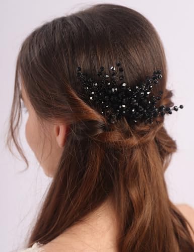 Peine elegante negro con pedrería para boda miniatura 1