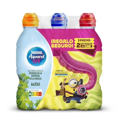 Aquarel Agua Mineral Natural con Tapón infantil, 6 x 33cl