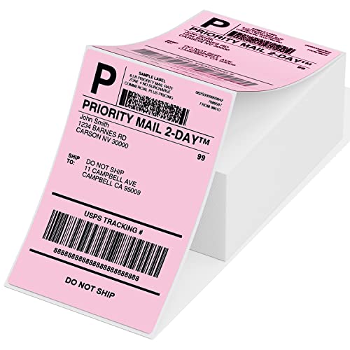 Image of Phomemo 4x6 Thermal Shipping Label Pink (500 Sheet 4x6 Fanfold Labels) | 4x6 Thermal Labels Fold, Compatible with MUNBYN,JADENS,Nelko,Rollo, KNAON, Phomemo Shipping Label Printer