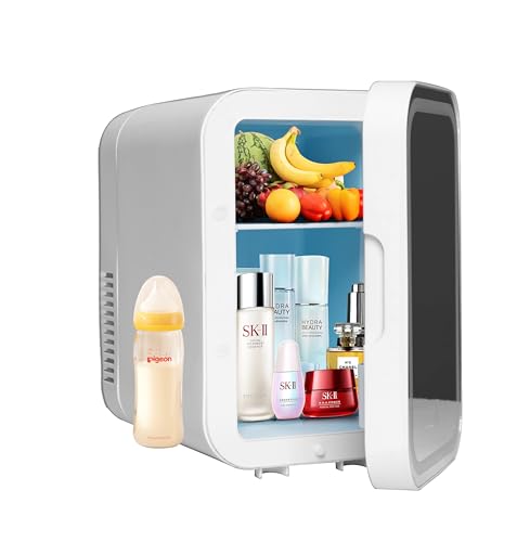 DMS 6L Kompakter Mini-Kühlschrank mit Heizfunktion, 220-240V, 36-58W, 18-20°C Kühlung, 55°C Heizung, Dual-Core-Kühlung, Touch-Tasten, LCD-Anzeige, 12V-Adapter, Steckdose, Anzünder, KB-06 (Weiß)