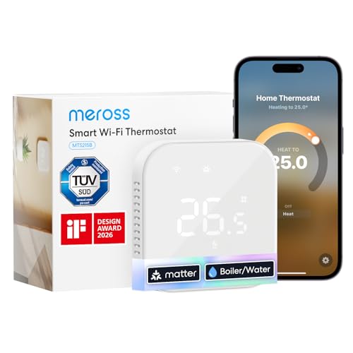 Meross Thermostat Matter Heizungsthermostat Heizung Smart Digital WLAN Raumthermostat für Fußbodenheizung & Boiler, Intelligente Wandthermostat kompatibel mit Alexa, Siri & Google, Home Assistant
