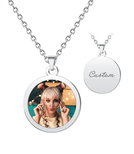 CharmSStory Round Shaped Personalized Photo Necklaces Custom Engraved Name Necklace Memory Keepsake...
