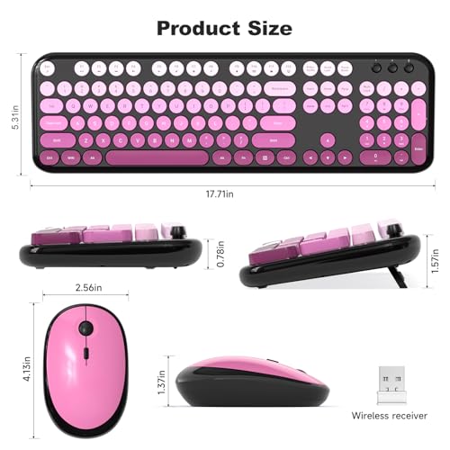 Image of Atelus Wireless Keyboard and Mouse Combo, Typewriter Full Size Keyboard with Number Pad and 2 in 1 USB Connected Mouse for PC Computer Laptop Desktop Windows 7 8 10 11 (Black Pink)