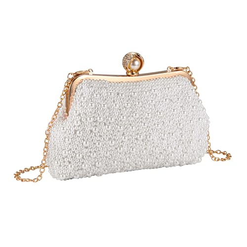 Image of FALETO Pearl Clutch Bag for Women Evening Wedding Party Bridal Handbag Ladies Beaded Clutch Purse for Party