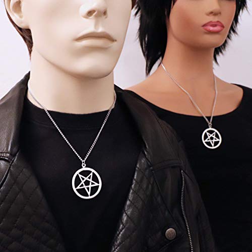 Real Metal Inverted Pentacle Pentagram Satanic Polished Silver Finish Pendant Necklace2