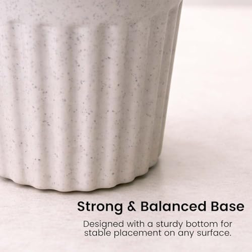 Image of Go Hooked 6 Inch Plastic Plant Pot Set of 7 | White Marble Texture Ribbed Planters, Stylish Modern Design | Decorative Indoor Outdoor Flower Pots for Balcony, Living Room, Garden, Home & Office Decor