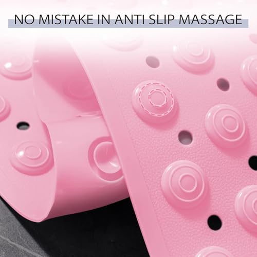 Image of Charge -X Anti Slip Bath Mat with Foot Scrubber for Bathroom | 2-in-1 Silicone Shower Mat with Suction Cups & Drainage Holes | Deep Cleaning Foot Scrubber Massage Mat (70 x 35 cm) Pink